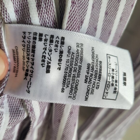 Burberry London Men's Purple & White Striped Logo Button-Down Shirt Size L - Picture 7 of 8